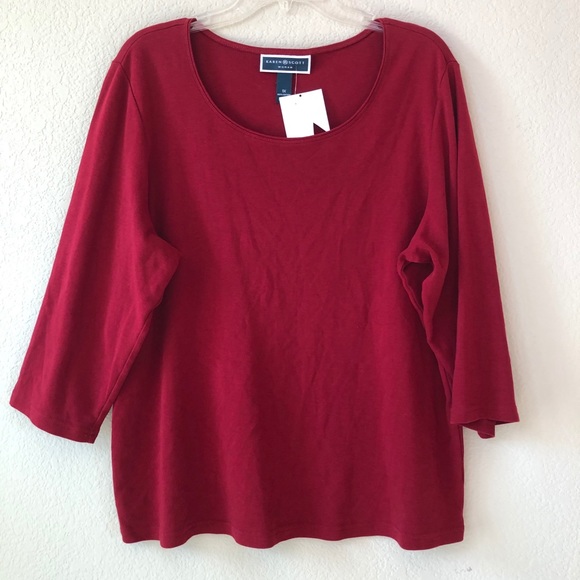 NWT! Karen Scott Scoop Neck 3/4 Sleeve Tshirt 1X - Picture 3 of 5